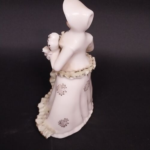 Victorian Girl Porcelain Figurine 2064 White w Mint Green Fringe Gold Gilt Vtg