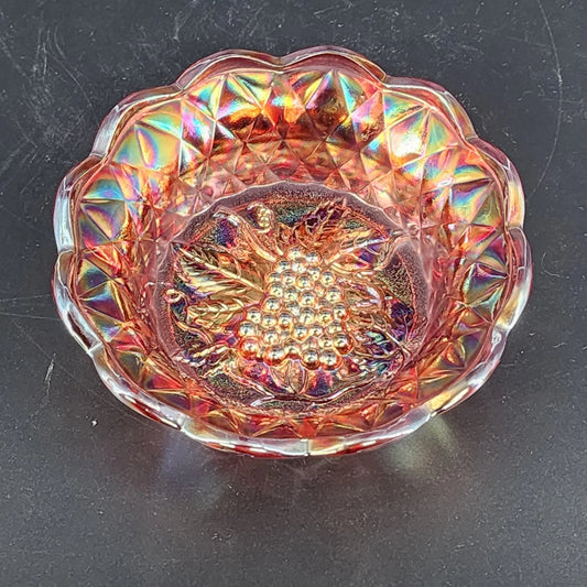 Fenton Marigold Carnival Glass Bowl Grape Cable Iridescent Scalloped Edge 6" Vtg