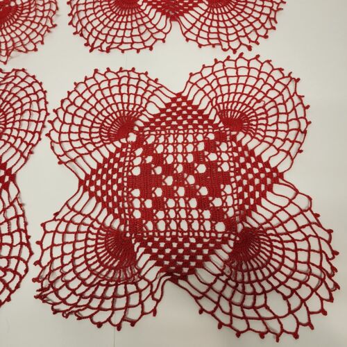 4 Red Square Doily 16" Crochet Lace Butterfly Rounded Valentine BOHO Table Scarf