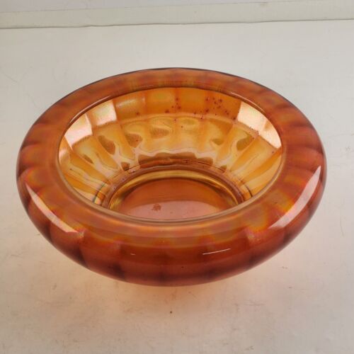 Imperial Glass Footed Bowl Carnival Marigold Wide Panel Rolled Top Vintage