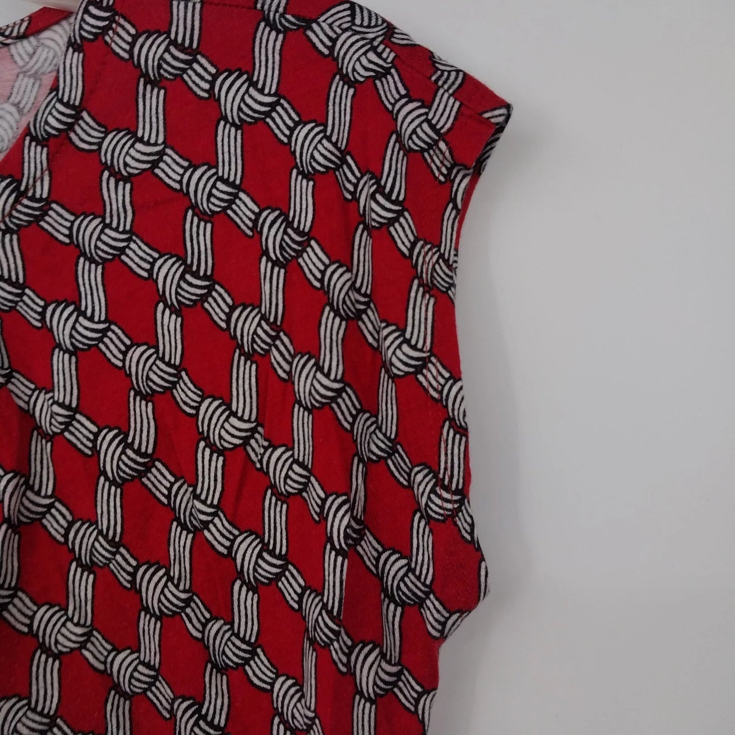 Talbots Petites Red Geometric Boat Neck Blouse Womens SP Top