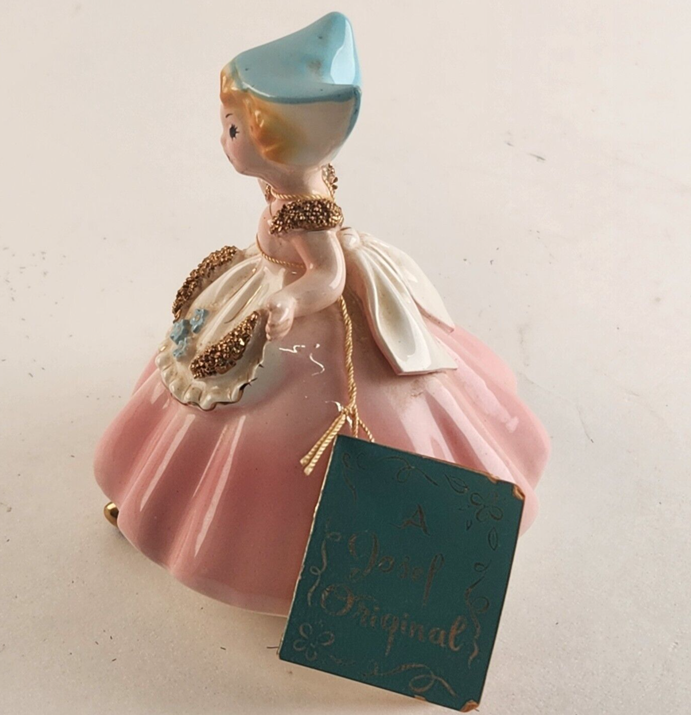 Josef Original Figurine Girl Tulip Holland w/ Tag Doll Gold Vintage 3.75"