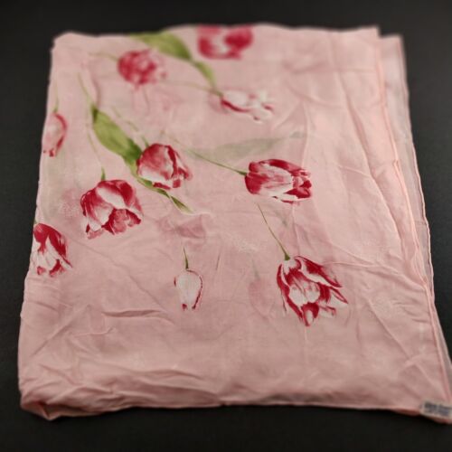 3 Scarves Scarf Neck Head Tulip Floral Silk Rayon 31" Sheer Hair Vintage Pink