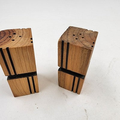 Natural Wood Square Block Salt and Pepper Shakers 3" Vintage Kitchen Accessories