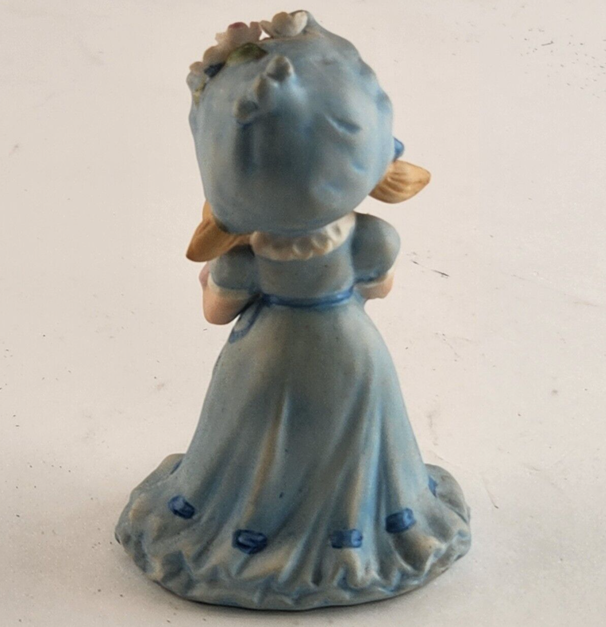 Napco Blue Girl w Doll Figurine Porcelain Bisque 4" Blue Blonde Japan