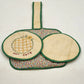 3 Pot Holder Set 1 Sq 2 Round Strap Yellow & Green Embroidery Be Safe Puppy Vtg
