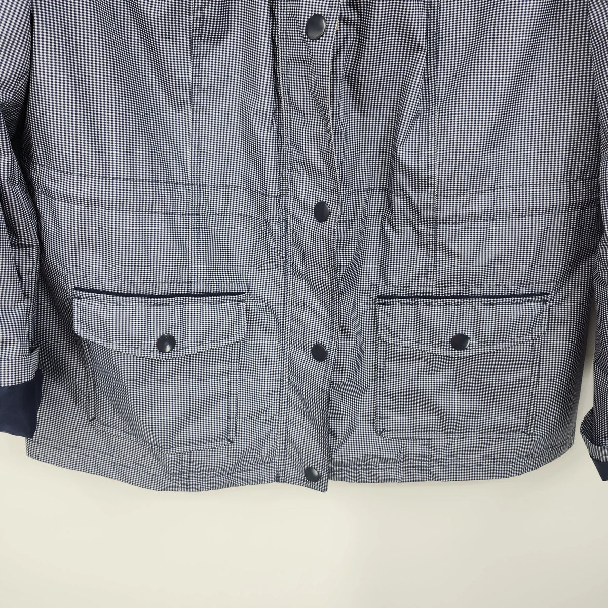 Breckenridge Women's Large Raincoat Blue White Check Hooded Full Zip Snap Jacket