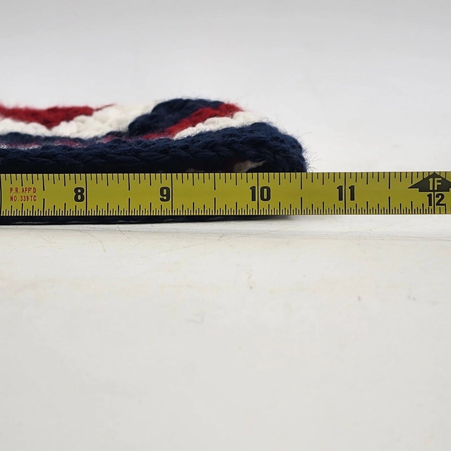 New Handmade Crochet Messy Bun Beanie Navy Blue Red White Ponytail Hat Medium