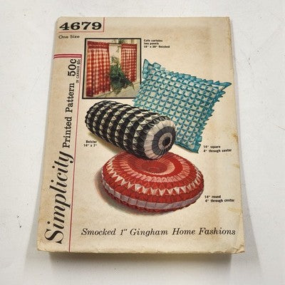 Simplicity 4679 Vtg Sewing Pattern Uncut Smocked 1" Gingham Home Fashions 1960's