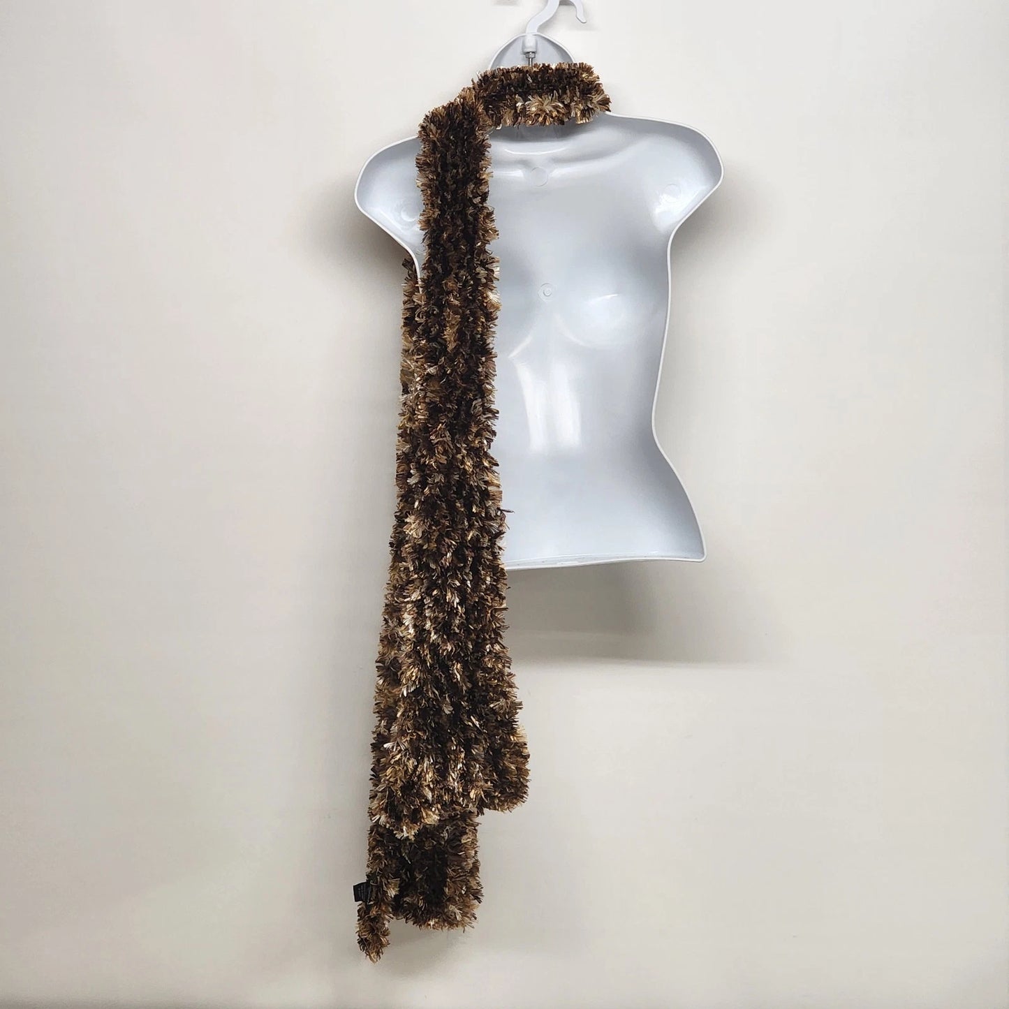 Soft Angel Hair Yarn Scarf Brown Tan Cejon Knit One Size 74" x 8" Women's China