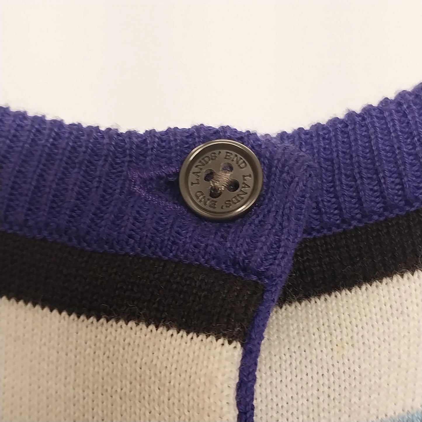 Lands' End Supima Cotton Cardigan Sweater Women Large 14-16 Blue Striped Button