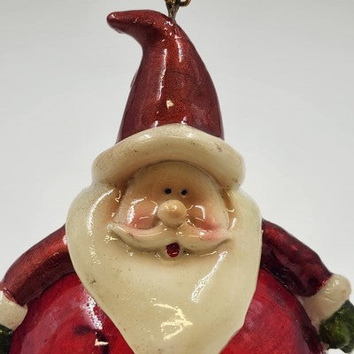 Red Blown Glass Round Santa Claus Hanging Ornament Christmas Holiday Motif 5"x3"
