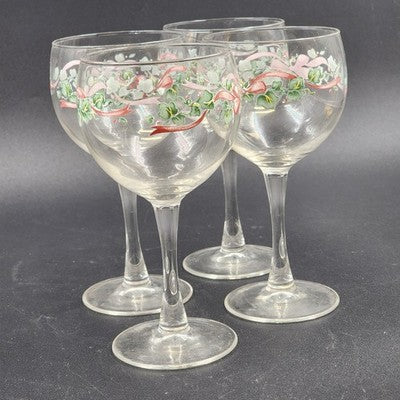 Corelle Callaway Holiday Ribbon Goblets Set of 4 10oz Glassware 6.75" Tall
