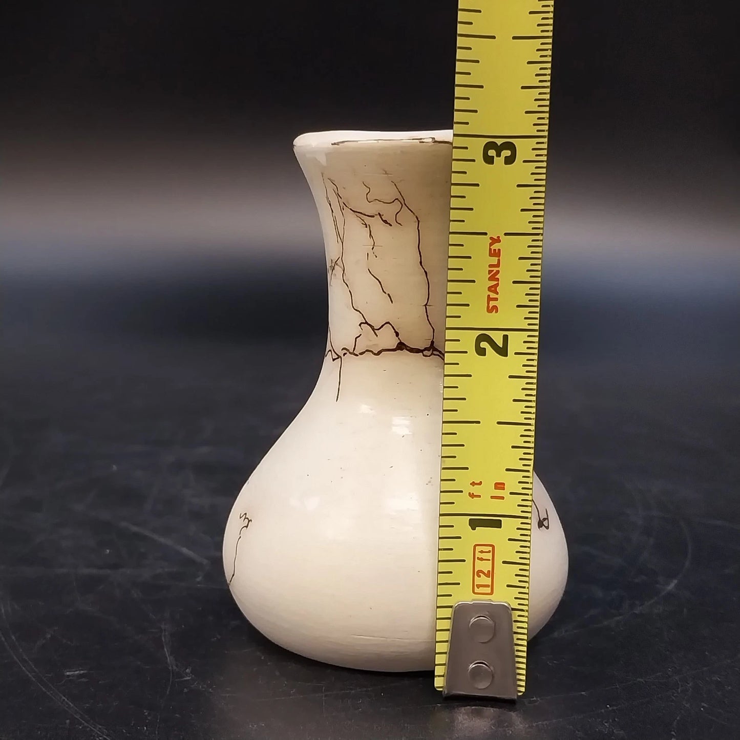 Vail Signed Horsehair Pottery Mini Bud Vase Cream Black 3" Southwestern