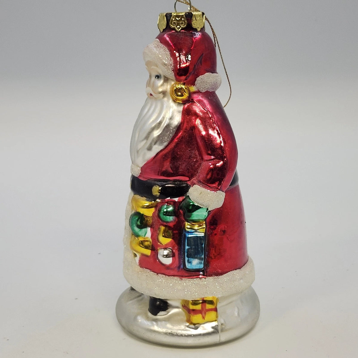 Large Hand Painted Blown Glass Santa Claus Christmas Tree Hanging Ornament 7"