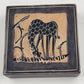 Hand Painted Solid Stone Tile 4"x4"x1" Giraffe & Elephant on Each Side