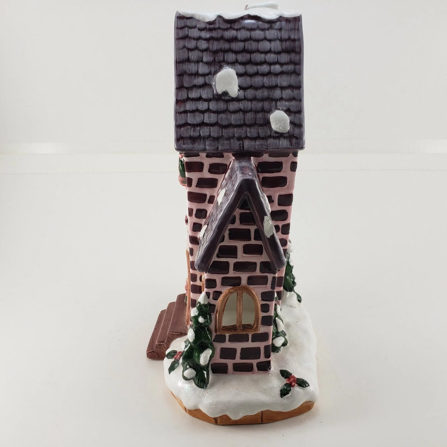 Toy Shop Christmas Cozy Lites Band Design 12" Ceramic Tea Light House 2001 China