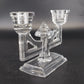 New Martinsville Art Deco Clear Glass Double Candle Holder Candelabra Vtg