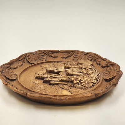 Germany Neuschwanstein Castle Vintage Hand Carved Wood Resin Wall Plate 9.5 "