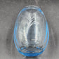 Hand Blown Blue Tint Glass Vase Etched Floral Scandinavian Swedish Oval 6.75″