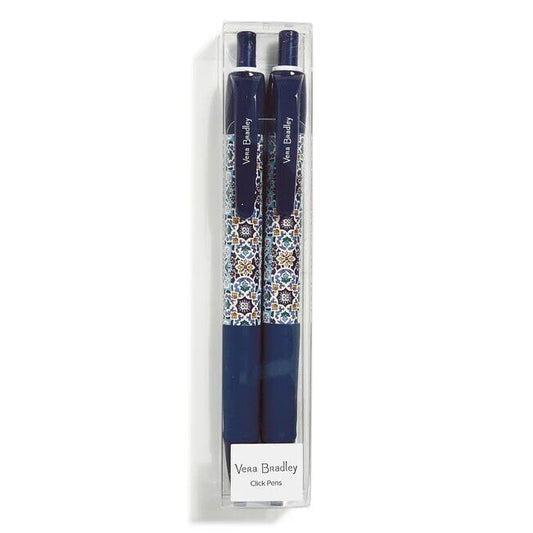 Vera Bradley Click Pen Two Pack 2 Dark Blue Black Ink Lisbon Medallion COOL