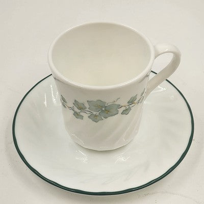 Corelle Callaway Green Ivy Mug Cup Saucer Set Swirled Edge USA