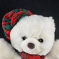 White Bear Plush 13" Red Green Plaid Hat & Scarf Stuffed Animal Button Eyes Nose