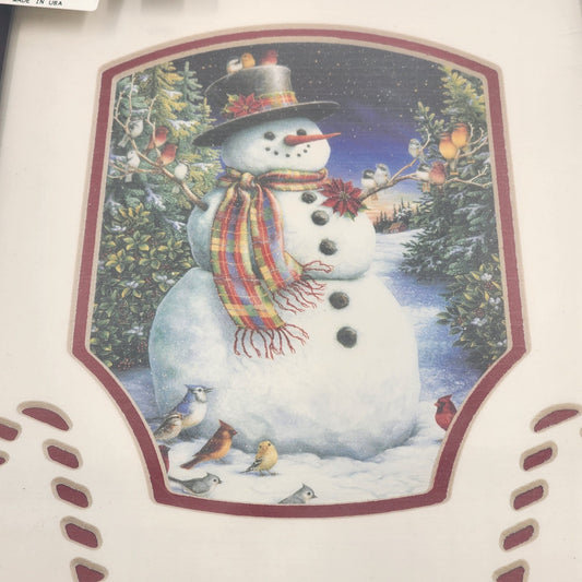Feathered Friends Snowman Birds Framed Art 8x10 Sealed Matted Dark Wood Frame US