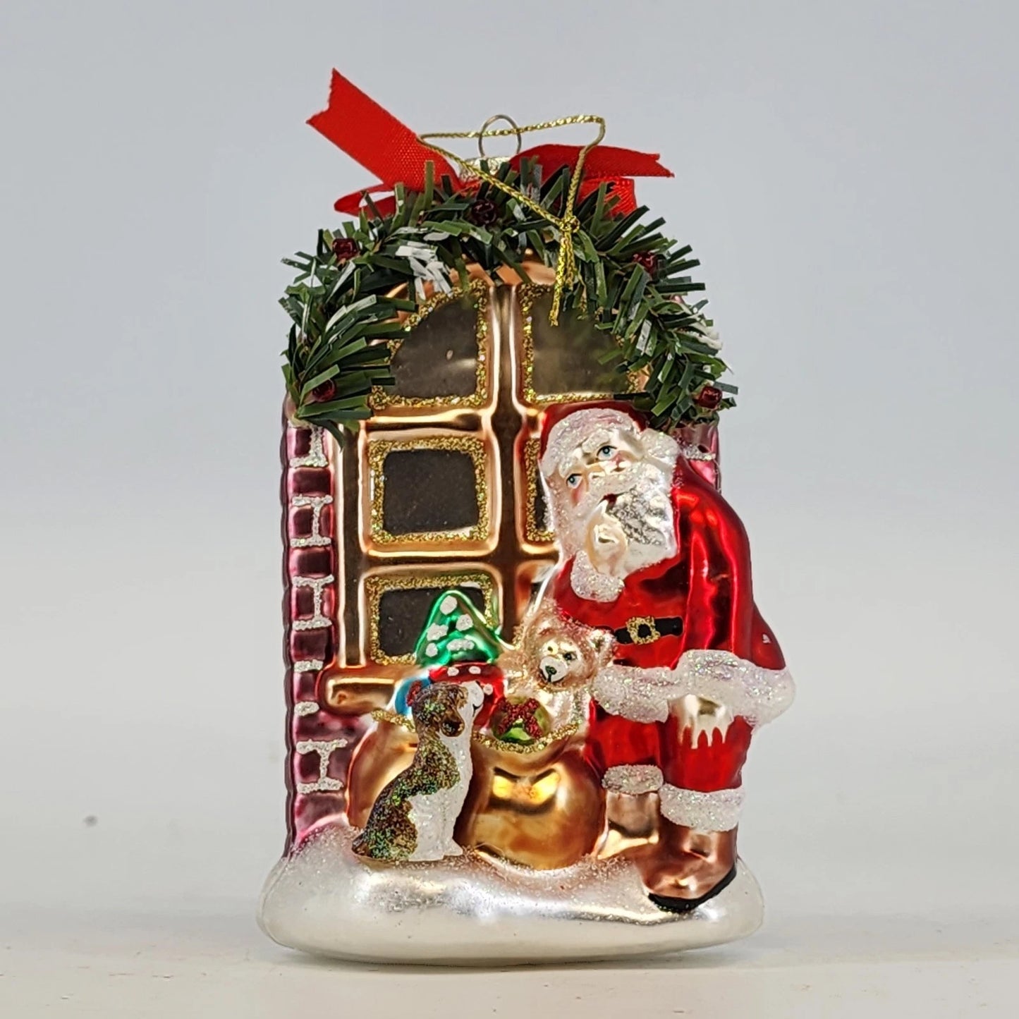 Christopher Radko Santa Puppy Mercury Glass Ornament 5" Christmas Poland Vintage