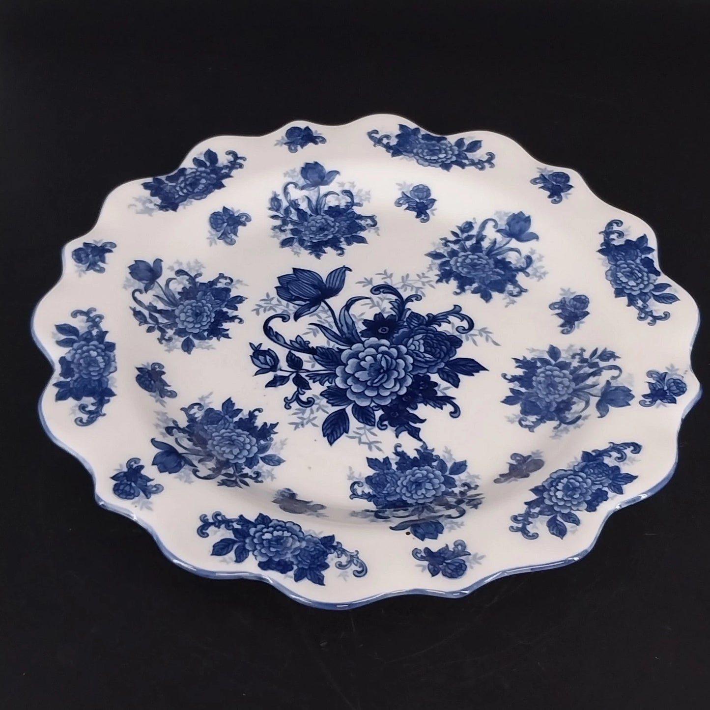 Cracker Barrel Blue Floral Serving Platter Scalloped Porcelain Transferware