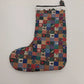 Homespun Holidays Christmas Stocking Patchwork Cotton Heart Lace Button 15" Vtg