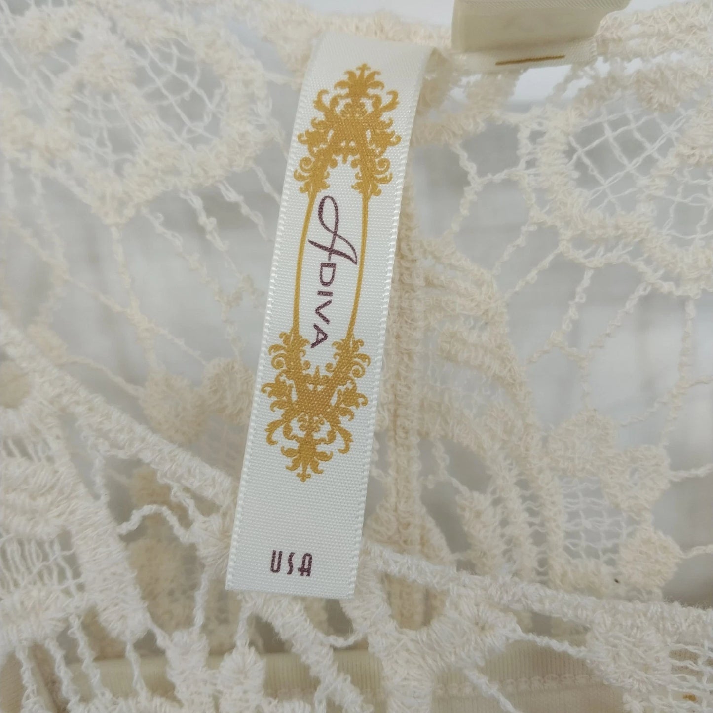 Adiva Cream Crochet Lace Boho Top Women's XL Long Sleeve Sheer Cotton Overlay