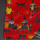 Red Black and Orange Halloween Themed Linen Tablecloth Vintage Witches Cats Bats