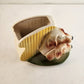 Ceramic Yellow and Green Dog Garden Planter Ribbed Flower Pot Vintage MCM