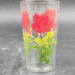 2 Stemmed Red Rose Tumbler Glasses w Green and Yellow Leaves 8 oz Vintage Rare