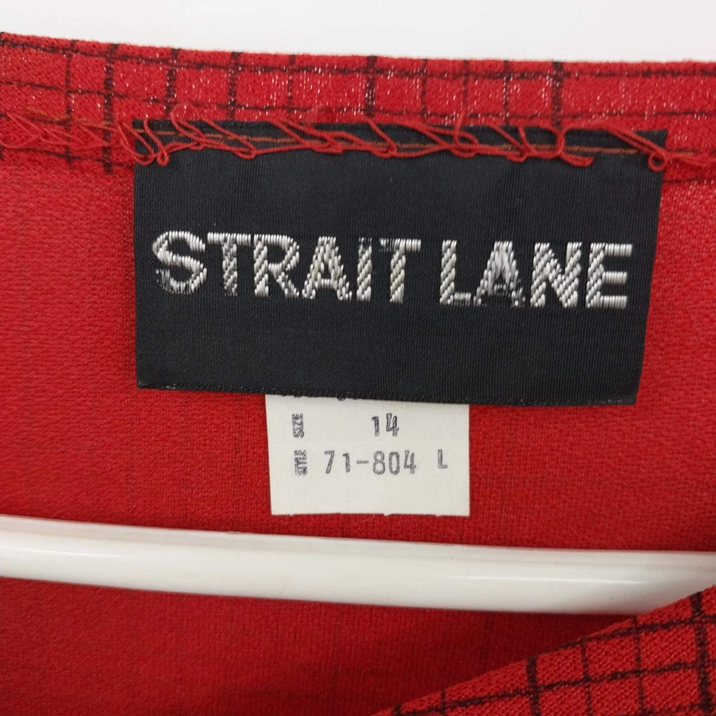 Strait Lane Red Plaid Dress Self-Tie Waist Women's 14 Short Sleeve Polyester 41"