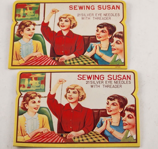 2 Pk Sewing Susan Silver Eye Needles Packet Envelope Vintage Craft 1950's Prop