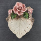 Capodimonte Large Rose Flower with Leaf Candy Dish Vintage Made in Italy 9" Long