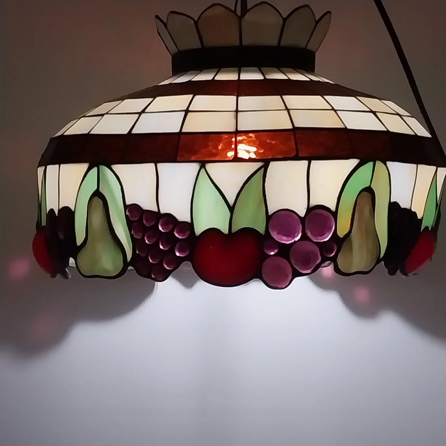 Tiffany Style Stained Glass Fruit Hanging Lamp 20 Inch Leaded Shade