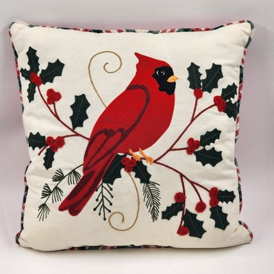 White & Red Cardinal and Holly Occasional Pillow by Holiday Living 18"x18" China