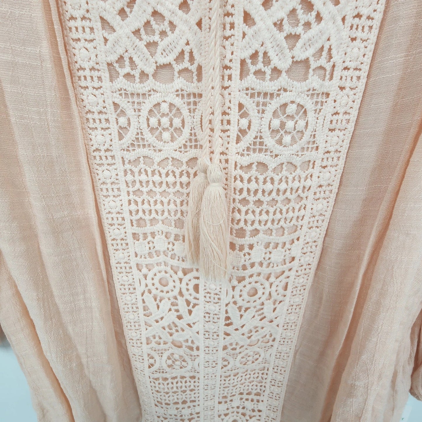Zac and Rachel Peach Lace Blouse Boho Tie Neck Women Medium