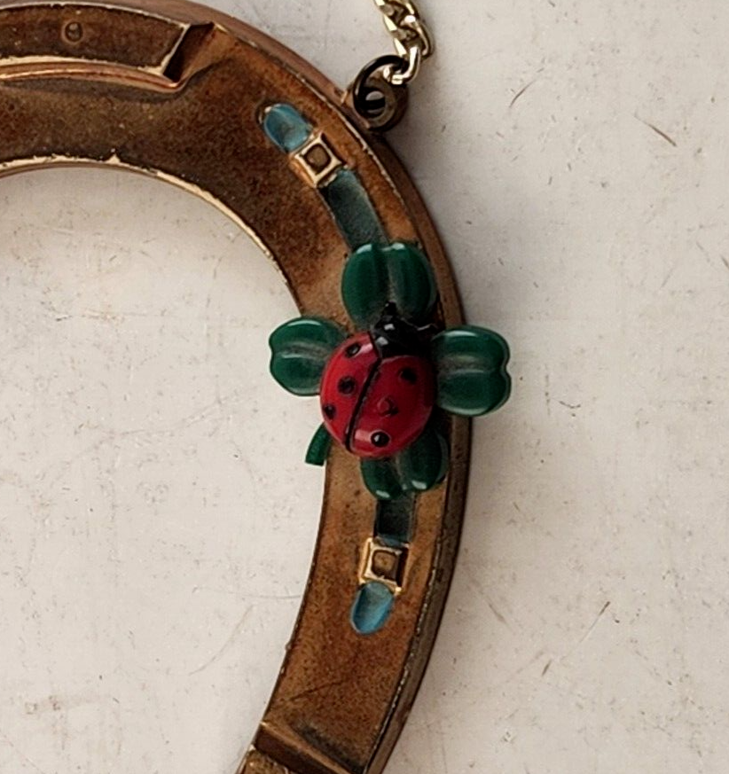 Horseshoe Wall Hanging Western Germany Goldauflage Plastic Lucky Ladybug 3"