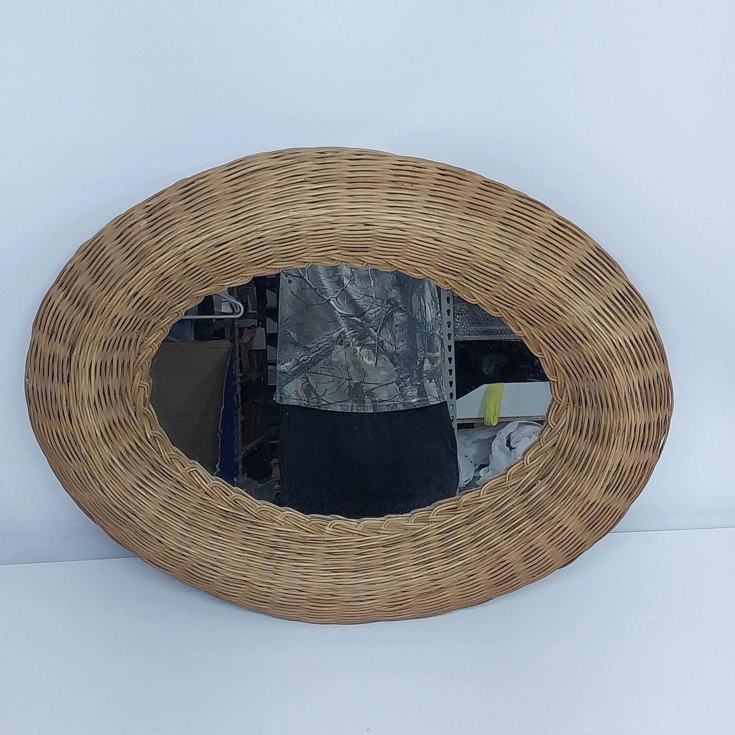 Vintage Wicker Rattan Oval Wall Mirror Boho Coastal Decor 26x21