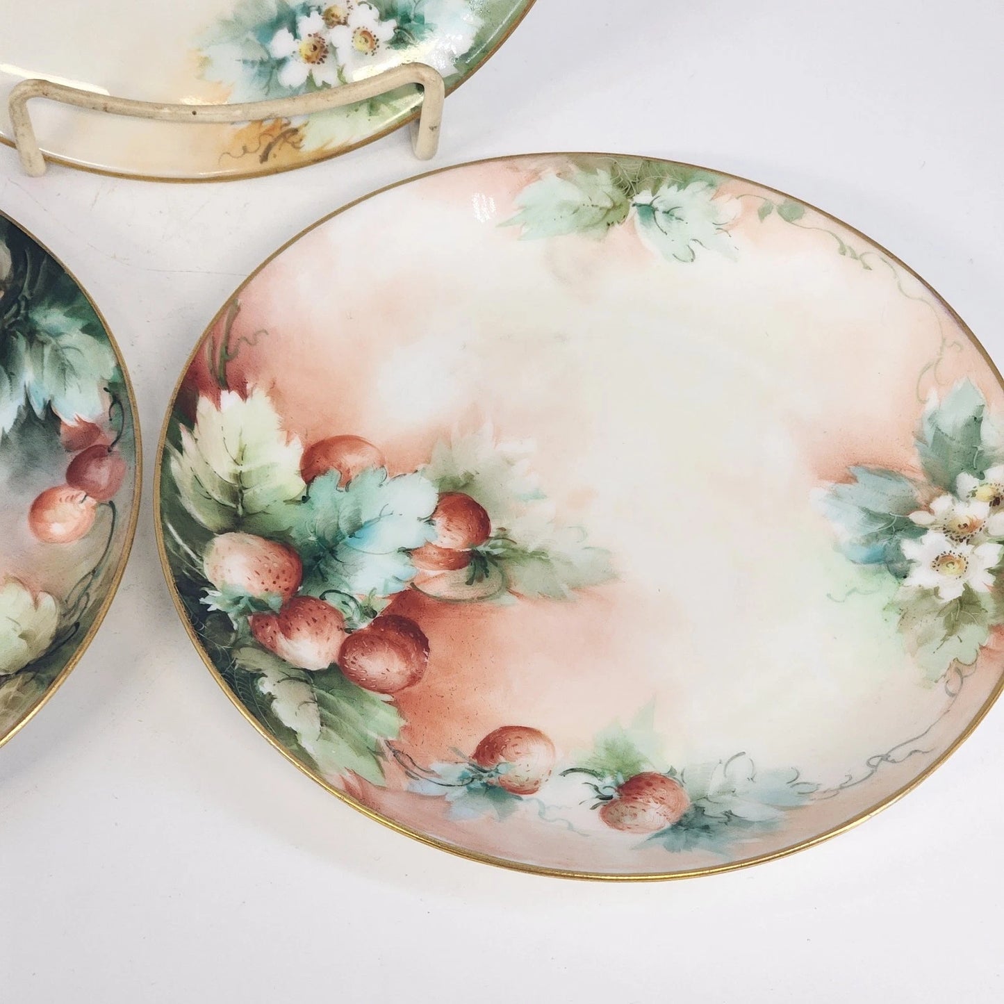 3 Weimar Porcelain Plates 7" Signed T Reinhard Fruit Motif Germany 1911 Antique