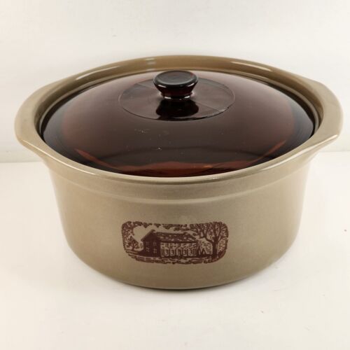 Amana Radarange 4 Qt Western Stoneware Country Cooker w Amber Glass Lid Vintage