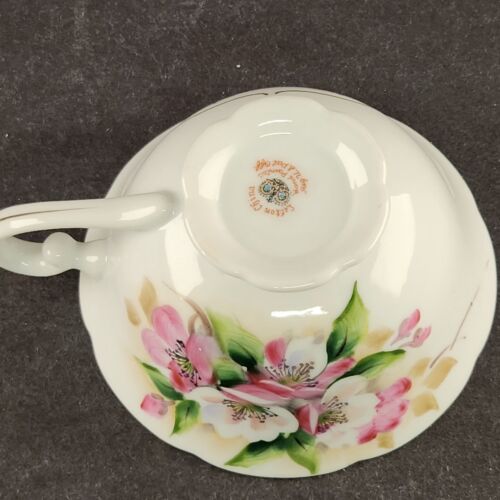 Lefton China Teacup Saucer Hand Painted NE2042 A Friend is Cherished Possession