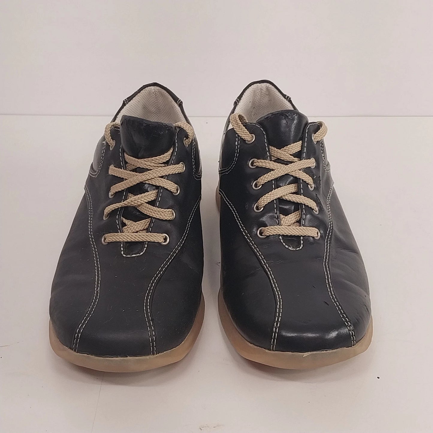 Predictions Black Leather Sneakers Womens Size 8 Beige Lace Shoes