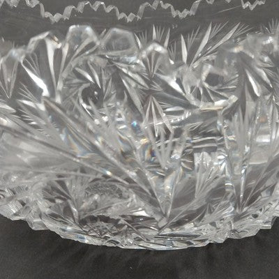 American Brilliant Cut Lead Crystal Bowl 9.5" x 4.25" Starburst Pinwheel Fan Vtg