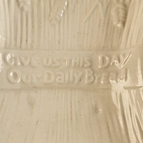 White Ceramic Glazed Bread Plate Wheat Image Give Us This Day Prayer Vintage 60s