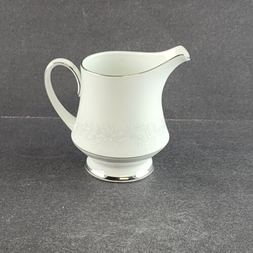 Noritake Cumberland Creamer Pitcher 2225 Japan White Flowers Platinum Trim Vtg